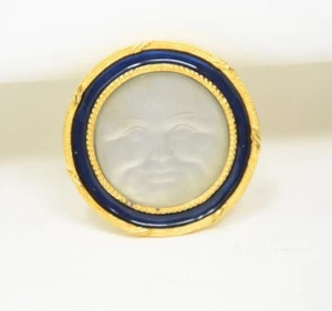 MMA FABERGE Vintage Frosted Glass Moon Face Enamel Pin Pendant Brooch - Picture 1 of 8