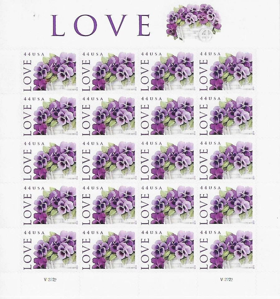 US Love Pansies in a Basket 44c Purple Flower Stamp Sheet Scott #4450 - Image 1 of 1