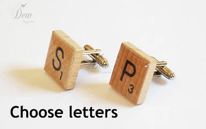 1 pair handmade Scrabble tile cuff links custom letters cufflinks - Picture 1 of 2