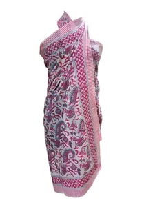 100% Cotton Sarongs Hand Block Print Women Beach Swim Wear Dress Floral Pareo - Picture 1 of 5