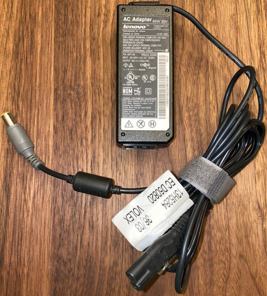 Adaptador de corriente original Lenovo ThinkPad con cable de CA 65W 20V 92P1156 Foto 1 de 1