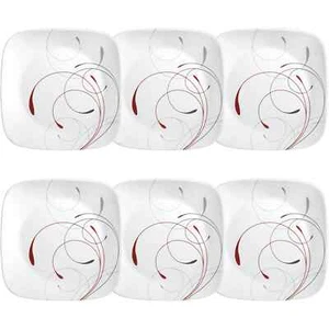 Corelle Splendor - 9" Square Luncheon Plates - White/Gray/Red - Set of 6 - NIB - Picture 1 of 4