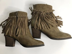 SBICCA Boots Women's Size 7.5 Brown Faux Leather Fringe Boots Western Hippie - Picture 1 of 12