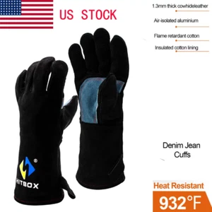 HITBOX 14'' 932°F Guantes de Trabajo Resistentes al Calor Guantes de Soldadura Guantes de Parrilla NEGRO. - Imagen 1 de 8
