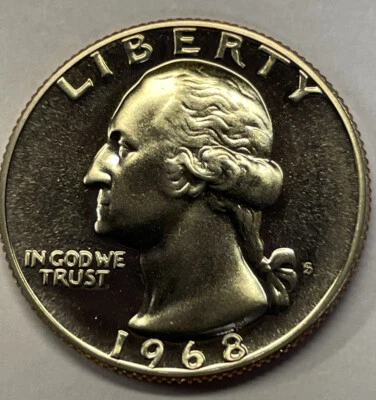 1968 S PROOF WASHINGTON QUARTER FROM PROOF SET WITH FREE SHIPPING - Gold Toned - Image 1 of 2