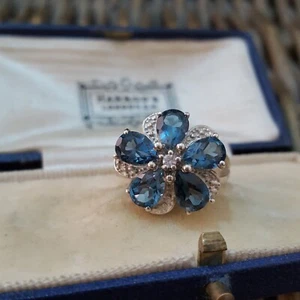 925 Sterling Silver Ring, London Blue Topaz Gemstones Ring, Size N.5 US 7  - Picture 1 of 9