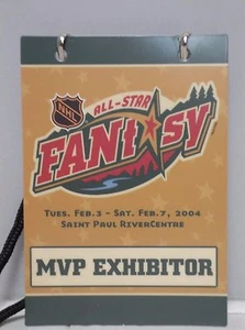 INSIGNIA CREDENCIAL DE EXPOSITOR MVP ALL STAR FANTASY MVP NHL 04 CON CORDÓN MINNESOTA WILD - Imagen 1 de 3