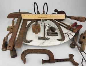 Junk Drawer Metal Lot Tools Metal - Ice Tongs Scribe Eggbeater Drill Toolpost - Picture 1 of 18