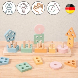Montessori Baby Kind Lern Spielzeug Holz 1 2 3 Jahr, Motorik Steckspielzeug NEU - Bild 1 von 20