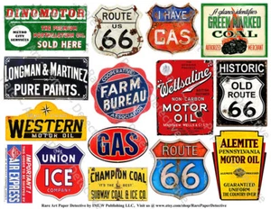 15 TRAVEL & ADVERTISING Sign STICKERS, 1 Sheet, Junk Journal & Collage Art Tags - Picture 1 of 1