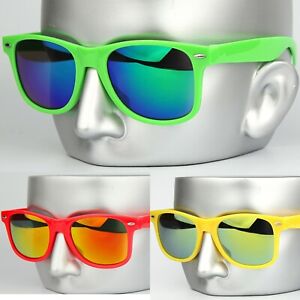 Rectangular Sunglasses Mirror Lenses Coloured Frame UV400 Womens Mens