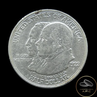 1923 S Monroe Doctrine Commemorative 90% Silver Half Dollar AU++ Light Toning+ - Image 1 of 2