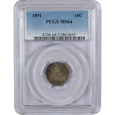 1891 Seated Liberty Dime MS 64 PCGS Silver 10c Uncirculated SKU:I861 Cover