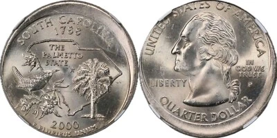 SQ009 Mint Error 2000-P State Quarter S. Carolina Struck 10% Off Center NGC MS65 - Image 1 of 2
