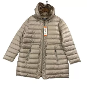 NEW Kenneth Cole Womens XXL Brown Quilted Hooded Puffer Coat Polyester Full Zip - Picture 1 of 9