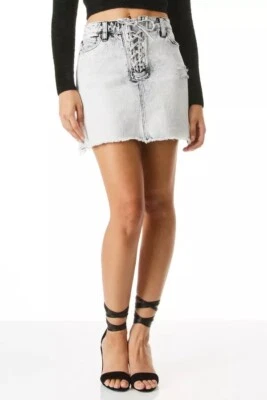 NUEVA NUEVA CON ETIQUETAS Alice + Olivia Denim Mini Falda Talla 24 Mujer Lavado Ácido Años 80 90 Y2k Foto 1 de 4