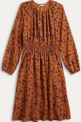 Vestido midi Draper James RSVP para mujer marrón floral LS cintura ajustada Plus 3X 24 26W Foto 1 de 4