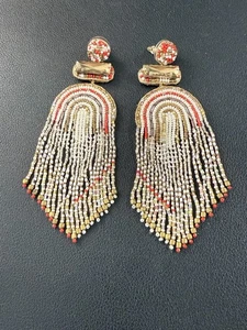 Anthropologie Deepa Gurnani Jody Perlen Ohrringe in Beige und Rot H10 - Bild 1 von 8