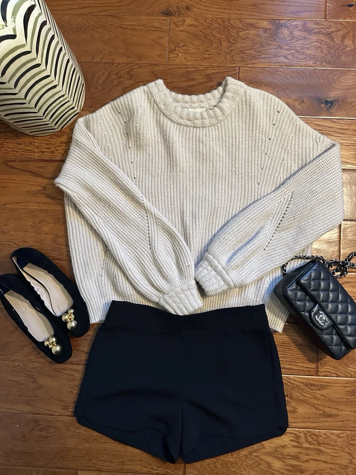 Suéter de Lana Cachemira ATHLETA Lucca Talla L Avena Manga Poof Foto 1 de 4