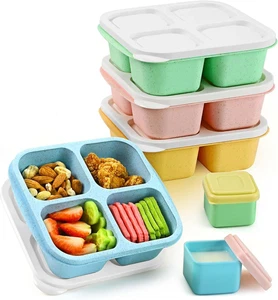 Lunchable Snack Containers - 4 Compartments Bento Snack Boxes (4 Pack) with 2 Le - Picture 1 of 12