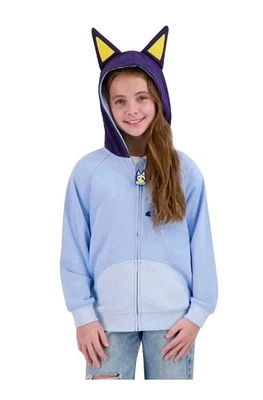 Chaqueta con Capucha Azul Dibujos Animados (Niñas Talla Med 8) Cremallera Completa Bordado Terry Francés Foto 1 de 4