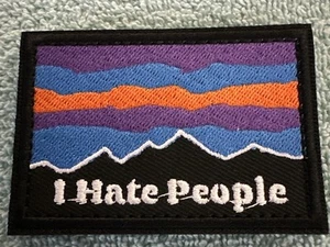 I HATE PEOPLE 2x3 Embroidered Morale Patch Hook Backing Brand New - Picture 1 of 4