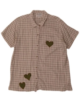 COLUMBIA Womens Short Sleeve Shirt UK 16 Large Grey Check Cotton Heart RL27 - Image 1 of 3