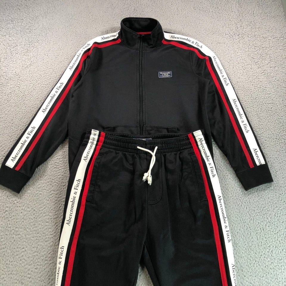 Abercrombie & Fitch Tracksuit Mens Small Black Stripe Jacket Pants 2 Set Retro - Image 1 of 4