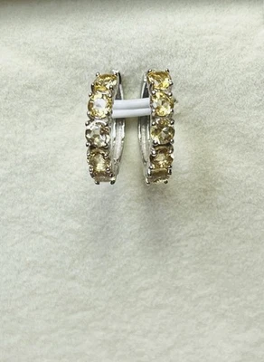 Pendientes Huggies Aro Citrino Oro Miel Natural Plata de Ley 925 Foto 1 de 4