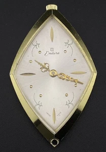 Vintage Endura Swiss Made Gold Tone Diamond Shape Mechanical Pendant Watch - Picture 1 of 10