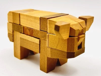 VTG Kumiki Puzzle - Japanese Wood Brain Game - Pig - 3” - Image 1 of 4