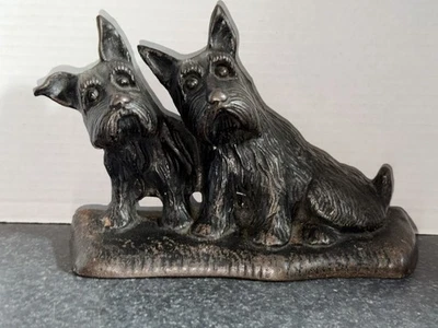Tope de puerta de hierro fundido American Twin Scotties "Listen" de colección de los años 30 para perro Foto 1 de 4