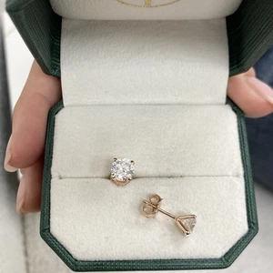 Diamond Stud Earrings IGI Certified E VS1 Round 2 Ct Lab Created 14K Rose Gold - Picture 1 of 11