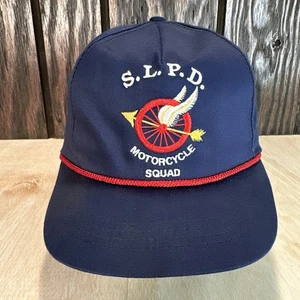 SLPD Motocicleta Escuadrón Sombrero Gorra Correa De Colección Azul Marino Rojo Cuerda Años 80 Hecho en EE. UU. - Imagen 1 de 12