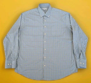 PETER MILLAR Summer Comfort Button Front Shirt XL Blue White Plaid Long Sleeve - Picture 1 of 7