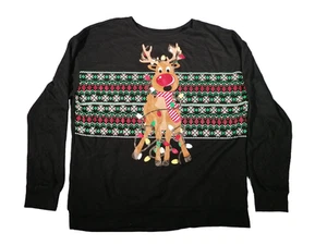 NoBo Kids Christmas Jumper Rudolph Reindeer XXL Youth Black Longsleeve Sweater - Picture 1 of 12