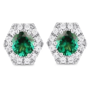 2.30Ct Natural Zambian Emerald IGI Certified Diamond Studs In 14KT White Gold - Picture 1 of 1