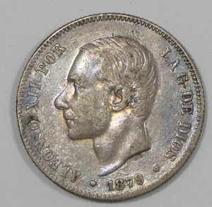 1879 SPAIN Alfonso XII Silver 2 Pesetas Coin EXTRA FINE+ - Picture 1 of 4