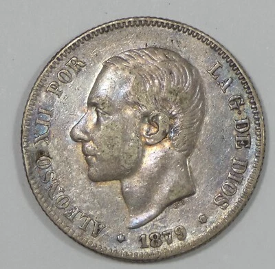 1879 SPAIN Alfonso XII Silver 2 Pesetas Coin EXTRA FINE+ - Image 1 of 4