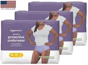 60 ct. Amazon Basics Incontinence Underwear for Women, Medium 3 Pack Of 20 - Picture 1 of 7