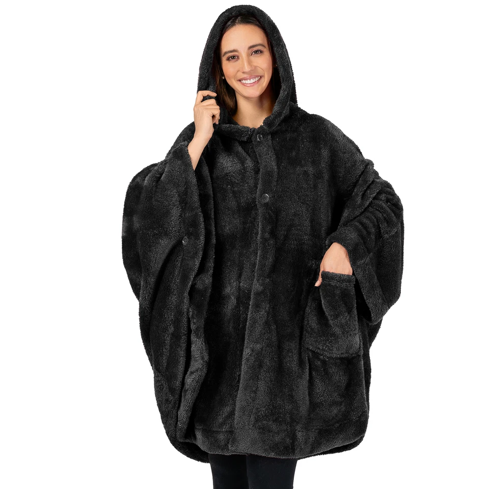 PAVILIA PLUSH SHERPA HOODED ANGEL WRAP P-W5004-BK BLACK