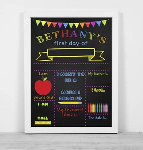 A4 or A3 Personalised framed blackboard print wipe clean first day school bright - Picture 1 of 2
