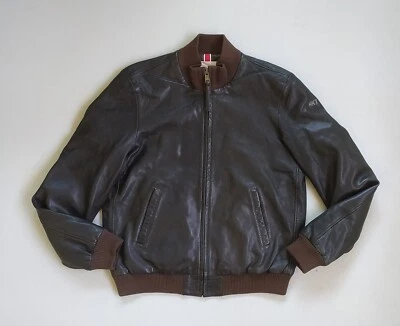 HACKETT Leather Bomber Men's Jacket FREE WorldWide Shipping FTP-5001 - Image 1 of 4