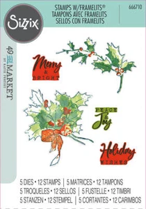 Estampillas transparentes Sizzix A5 (12PK) con troquel Framelits (5PK) - Línea de lápiz Acebo por 49 a - Imagen 1 de 3