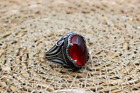 Solid 925 Sterling Silver Natural Red Garnet Gemstone Engagement Gift Mens Ring
