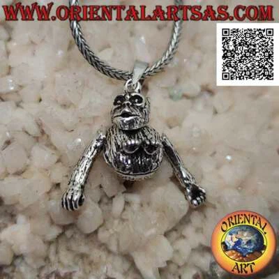 Ciondolo in Argento 925‰ scimmia "scimpanzé" tridimensionale mobile (muove testa - Immagine 1 di 4