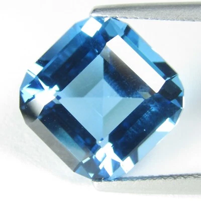 Topacio azul suizo natural brillante de 9,24 quilates corte cojín cuadrado gema suelta VDO Foto 1 de 4