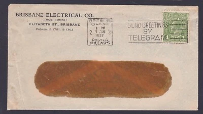 1937 KING GEORGE V PRE-DECIMAL STAMP BRISBANE ELECTRICAL COMMERCIAL COVER #B183 - Image 1 of 2