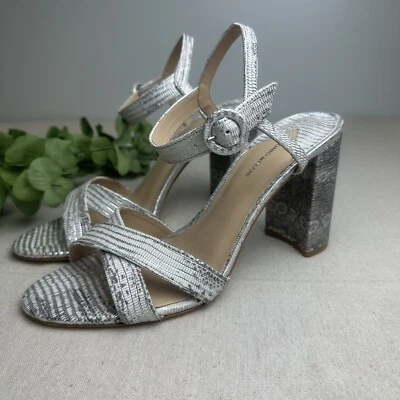 Женские кожаные туфли на каблуке с ремешком на лодыжке Antonio Melani размер 9 Geena серебристые со змеиным принтом - Изображение 1 из 4