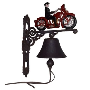 Motorcycle Motorbike Bike Rider Bell Gate Cast Iron Sign Plaque Door Wall House - Picture 1 of 3